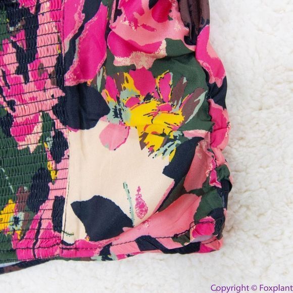 NEW Free People Floral print crop top, L, smock back cinch sides ruffle … - Picture 11 of 16